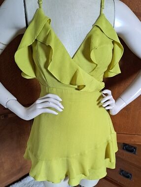 Naked Wardrobe Mojito Yellow Ruffle Mini Dress S